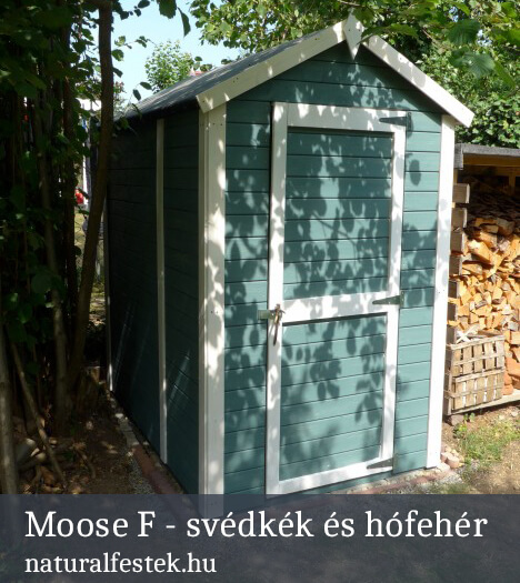 Moose F svédkék és hófehér színű fafestékkel festett kis kerti tároló